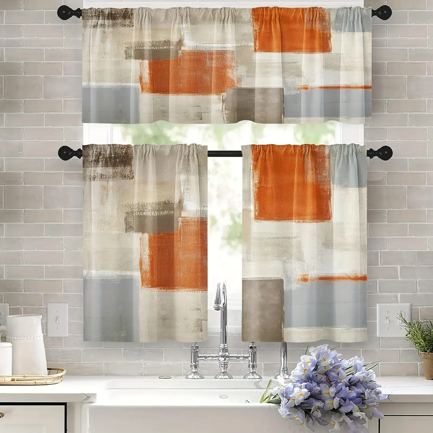 

3pcs Abstract Art Style Home Living Room Kitchen Window Sunshade Curtain Suitable for Study Room Bathroom Bedroom Sunshade Cloth