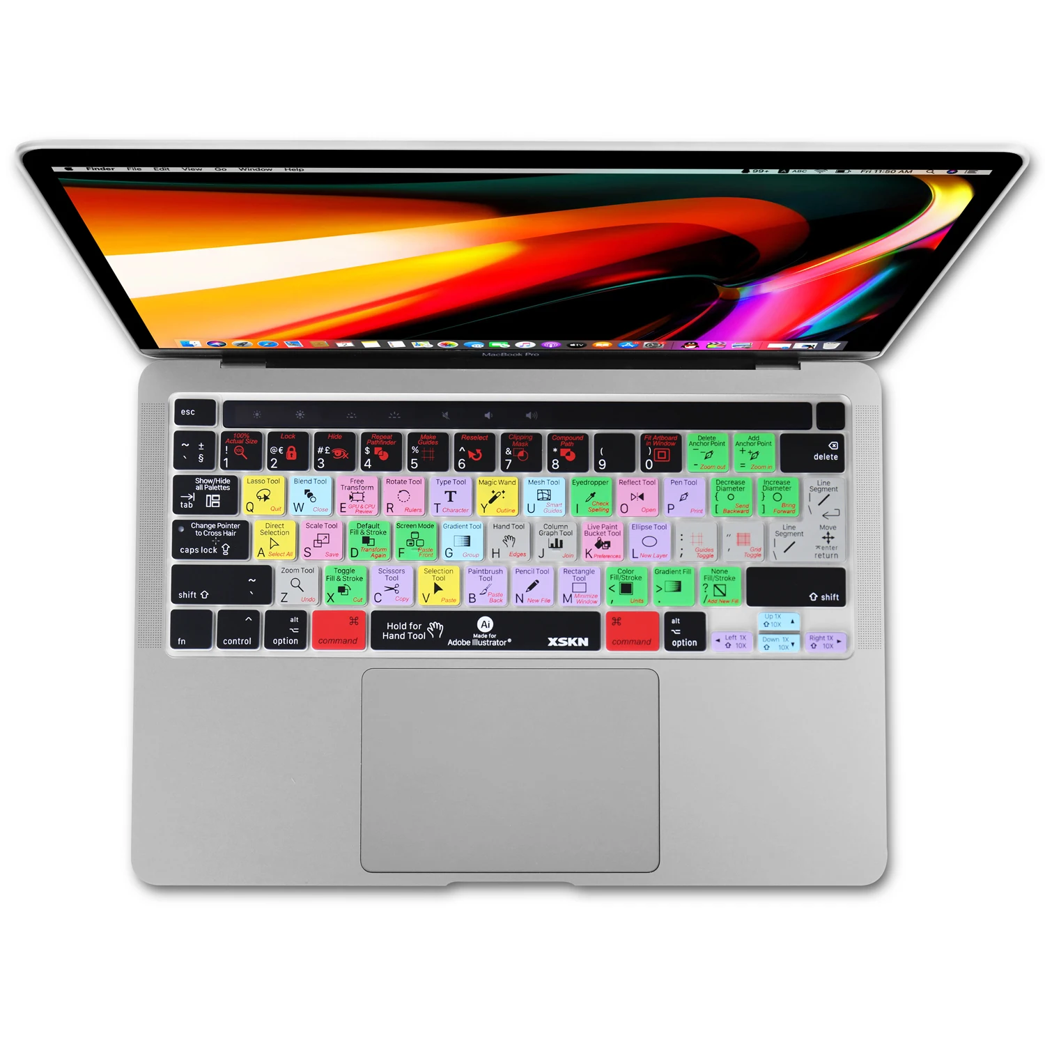 XSKN Illustrator Shortcuts Silicone Keyboard Cover for MacBook Pro 13.3/16 inch with Touch Bar A2338 M2 M1 A2289 A2251 A2141