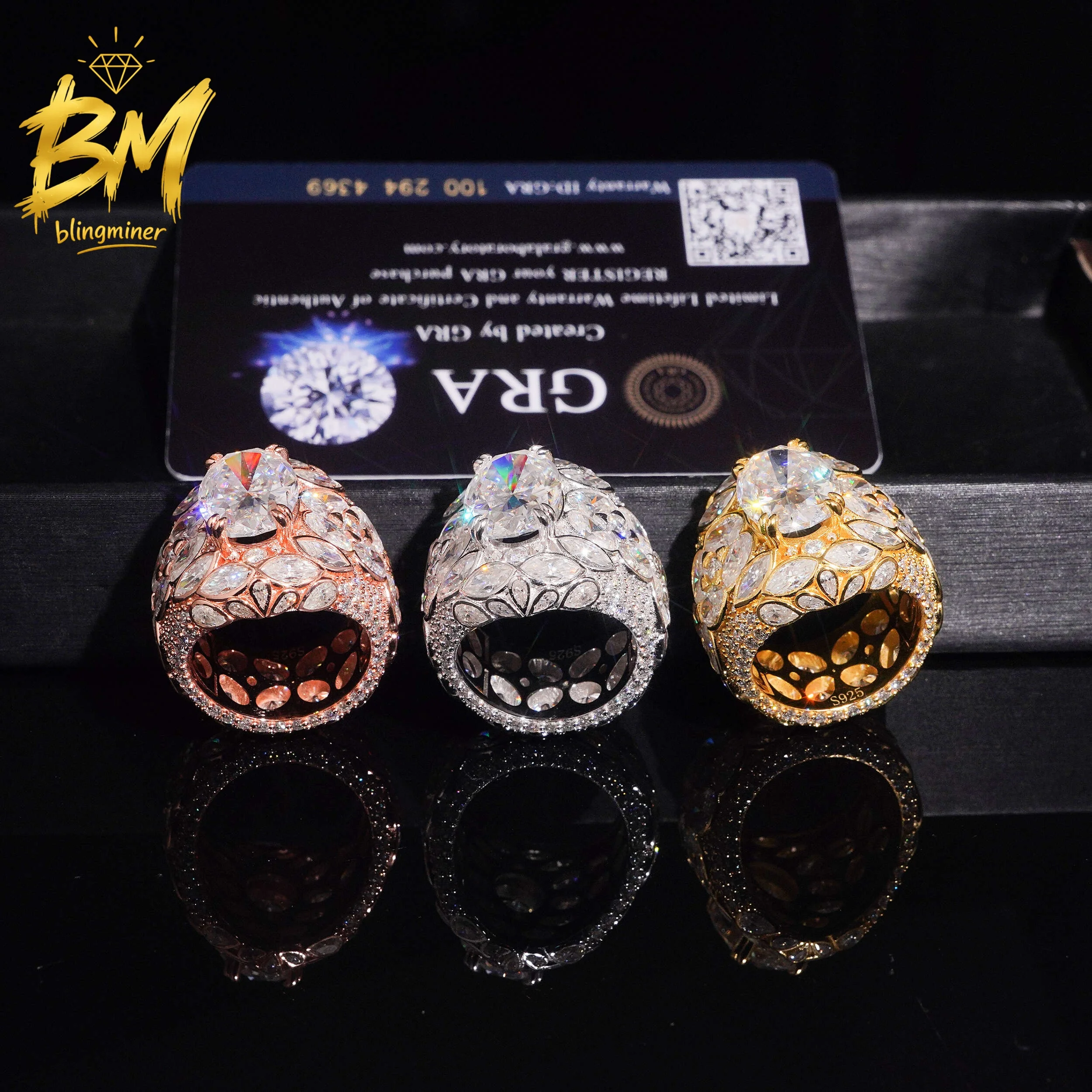 Blingminer Oval VVS Moissanite Rings For Men Women S925 Silver Iced Out Jewelry Pass Diamonds Tester GRA Free Shipping