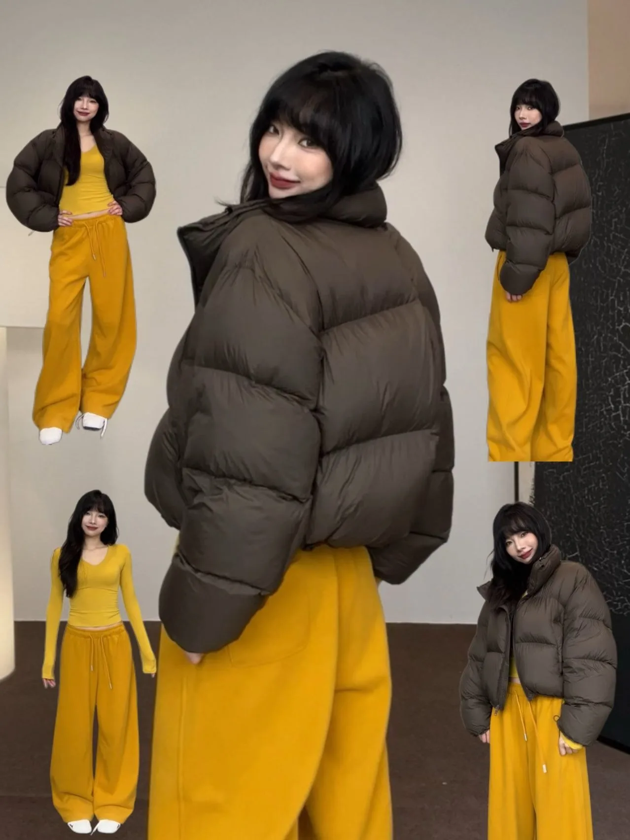 

Women's Thiened down Cotton Jaet Stand Collar Coat Winter Warm Sli Korean Version Loose Fit Long Sve Zipper Closure