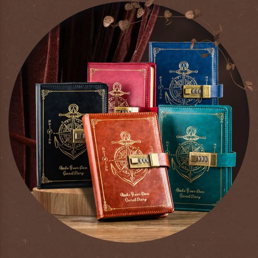 

Thickened Stationery Password Notebook Diary Book Retro A5 Notebook with Lock Stain Resistant Smooth Travelers Journal Writing