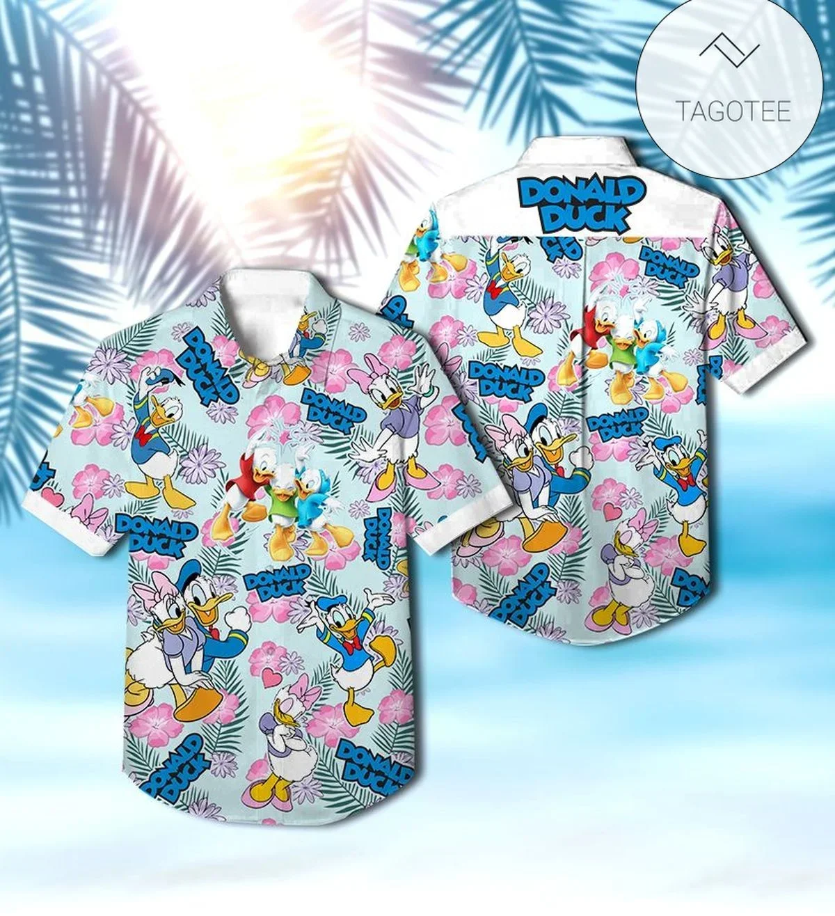 Camisa havaiana do pato Donald Disney masculina, tops de manga curta, abotoados, praia, casual, vintage