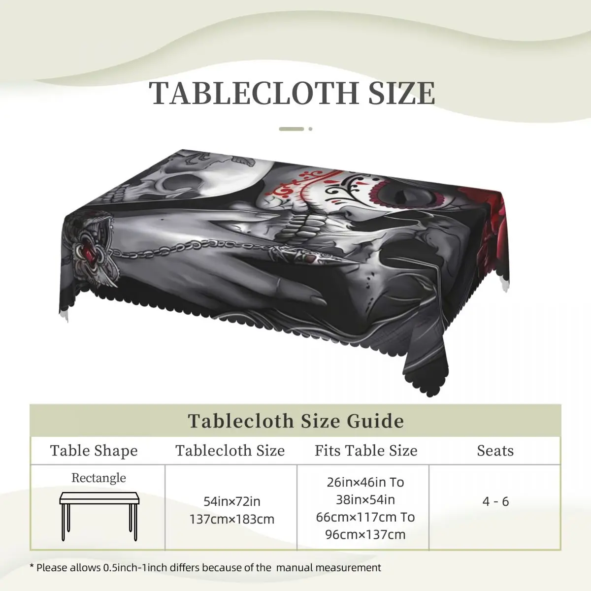 Mexican Catrina Girl Day Of The Dead Sugar Skull Custom Rectangular Tablecloth Oilproof Table Cover for Dining Event Table Cloth
