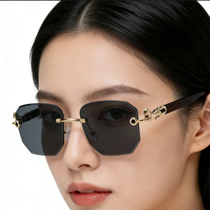 

Солнцезащитные очки без оправы с леопардовым принтом, прямоугольные, унисекс, безрамные, модные, винтажные, квадратные, в стиле Y2K, для вождения, очки-маска