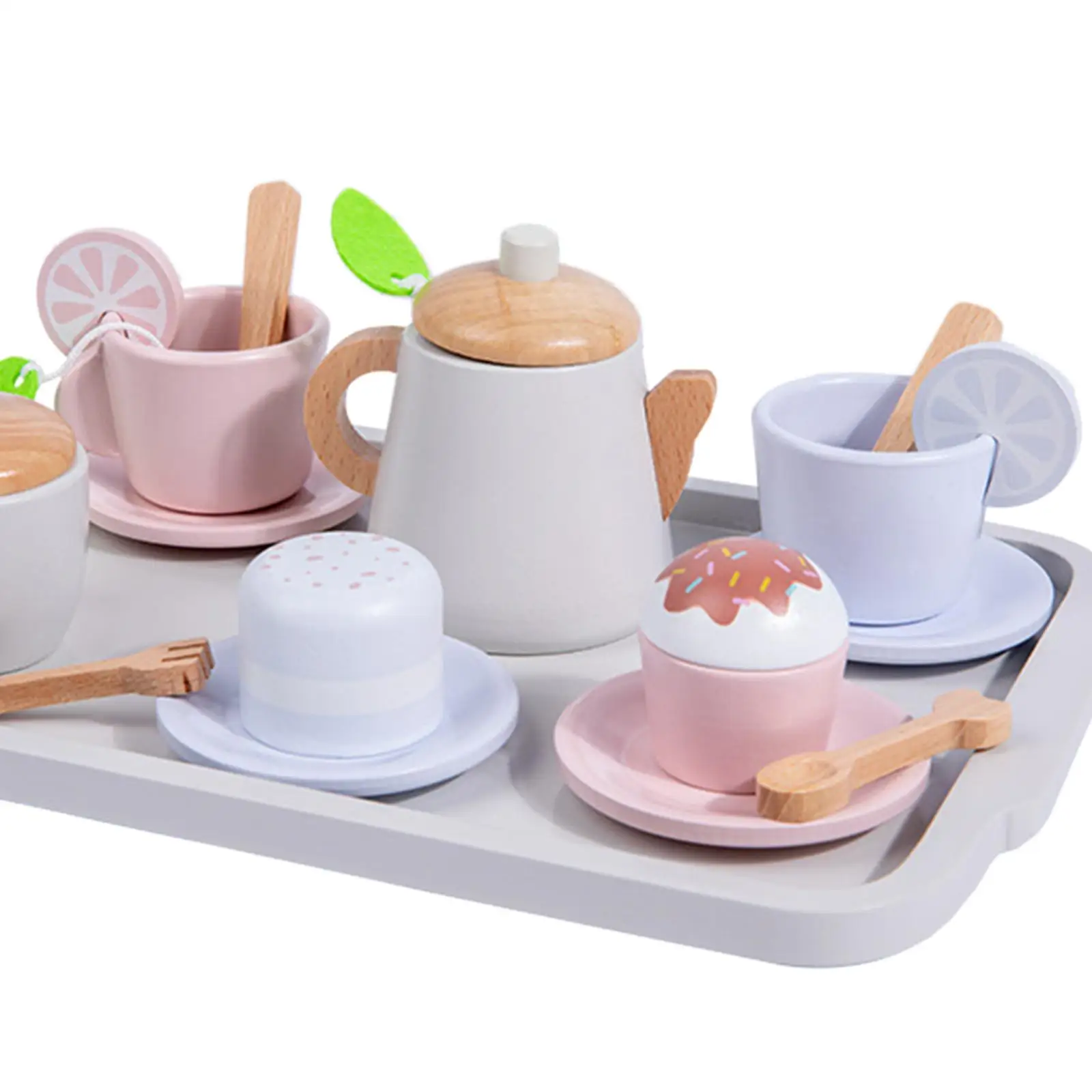 Wooden Tea Set for Little Girls Developmental Toy Pretend Play Game Kids Kitchen Accessories for Kids Boy Girls Birthday Gift