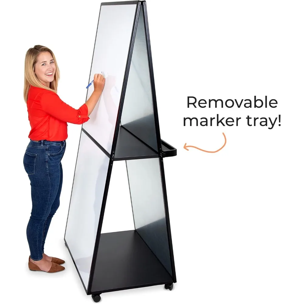 سبورة بيضاء متنقلة بطول 74 بوصة مع سطح مسح جاف مغناطيسي مزدوج الجوانب للاستخدام المكتبي والمدرسة