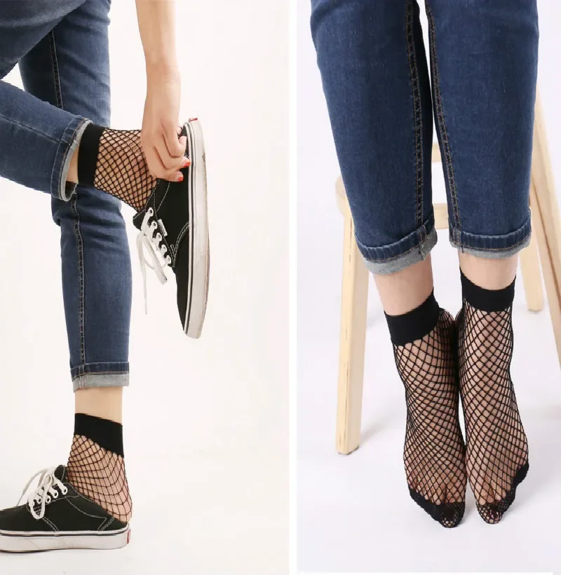 1pair Sexy Lace Mesh Fishnet Socks Transparent Elastic Ankle Mesh Thin Women's Cool Socks Tennis Skirt Uniform Socks