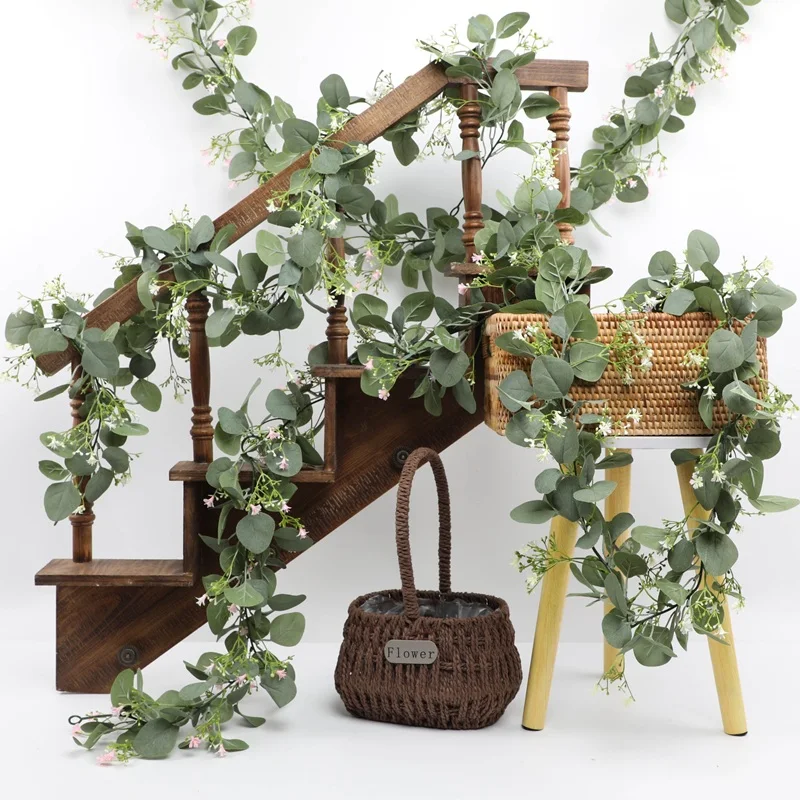 

178cm Simulation Plant Wall Hanging Floral Wedding Arch Decor Artificial Eucalyptus Gypsophila Vine Hotel Garden Decoration