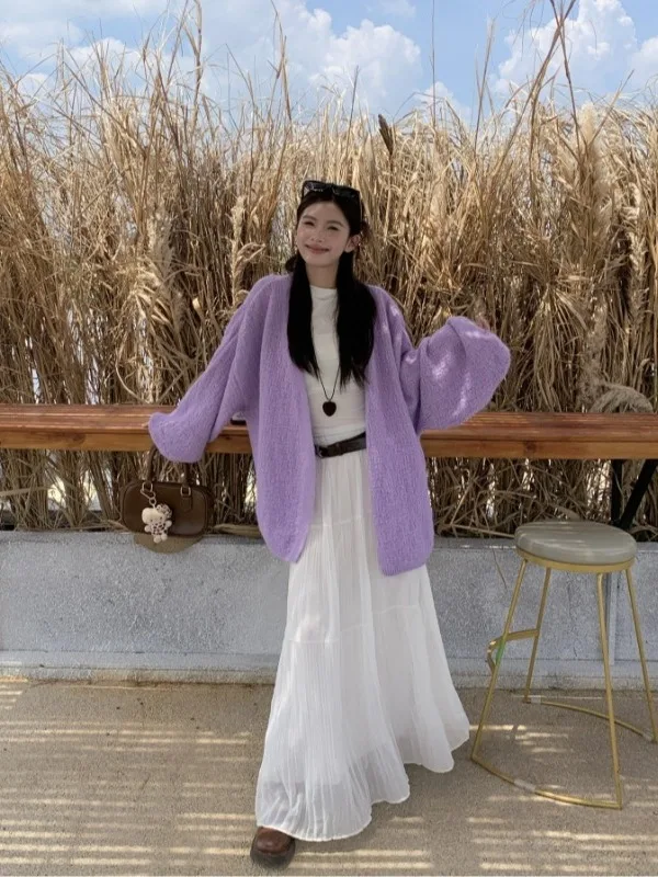 Dames Zachte Kleur Luie Lange Sve Truien Bovenkleding Losse Casual Halflange Open Vest voor Herfst 2025, Nieuwe Sle