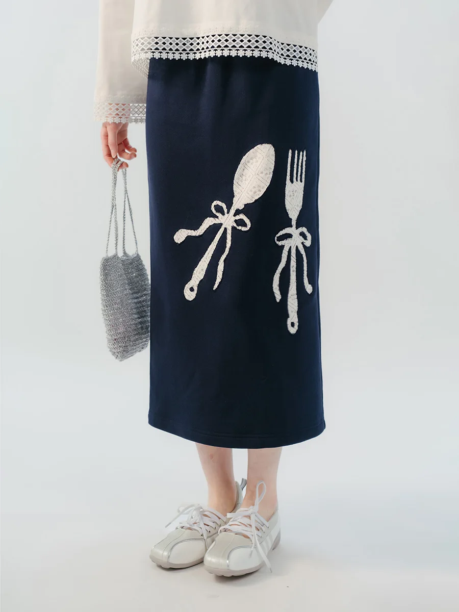 

Bluwhite Original Spring New Sle Table Knife Fork Belted f Skirt Chinese Sle mid Waist Straight Tube H Midi Skirt