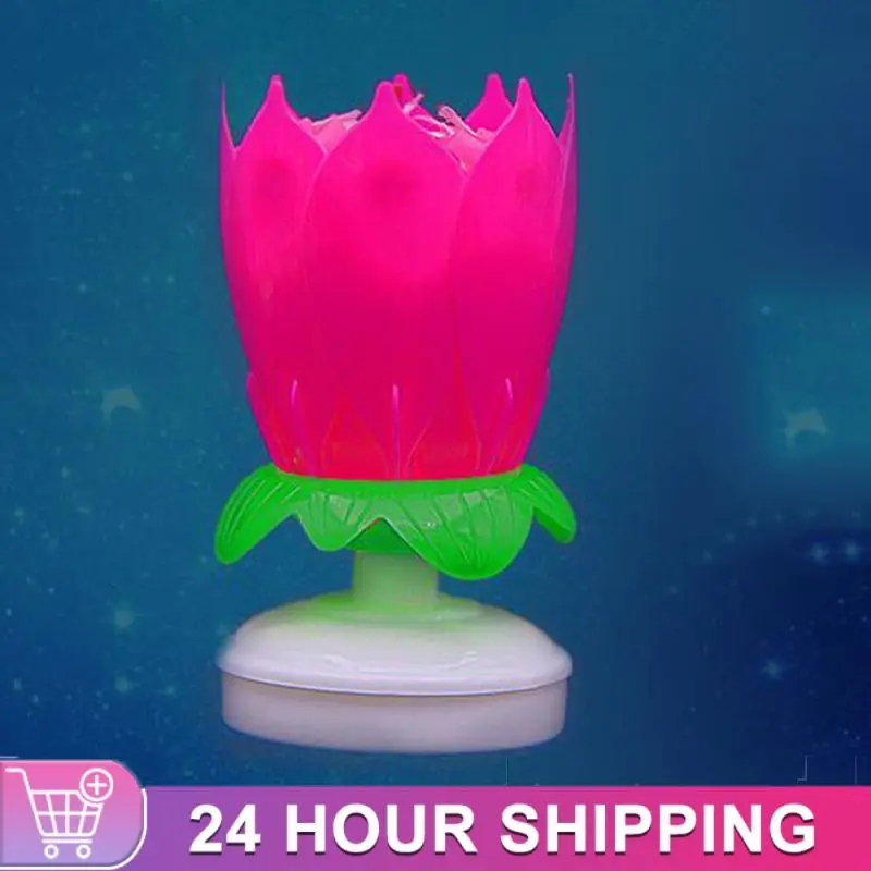 Birthday Cake Music Candle Wedding Party Double Flower BlossomS Birthday Cake Flat Rotating Electronic Festival Decor