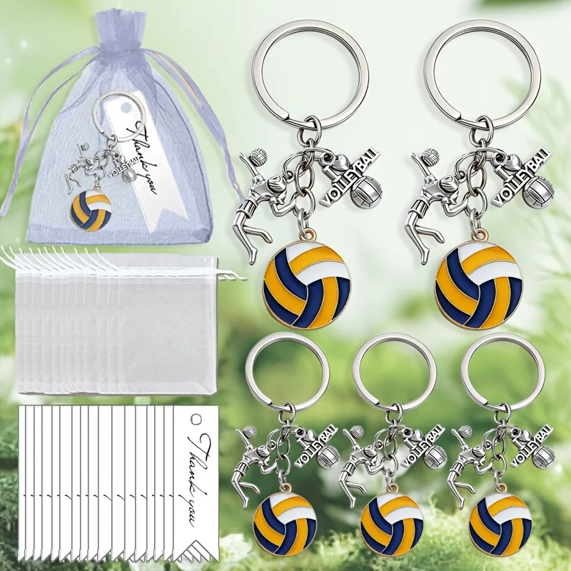 5/12/20sets12Pcs Volleyball-Schlüsselanhänger aus Metall mit Ball und „I Love Volleyball“-Anhänger als Geschenk für Sportler-Fans + Karte und Tüllbeutel – Detail 2
