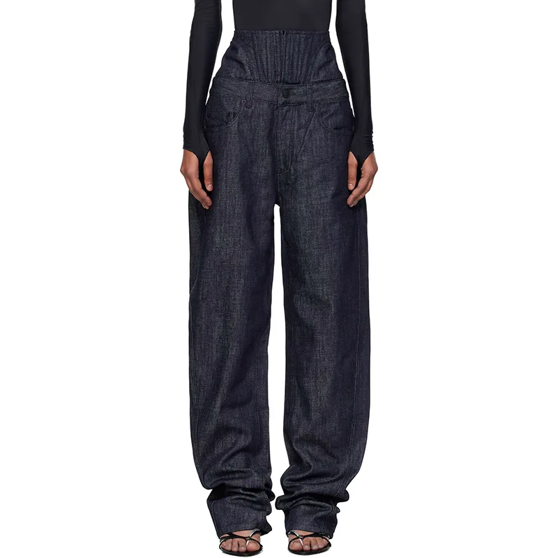 

Корейские женские повседневные джинсы с высокой талией и широкими штанинами, в стиле пэчворк, осенне-зимняя мода