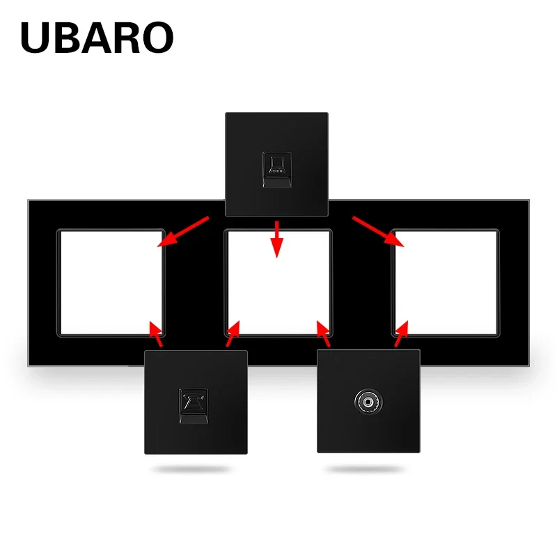 UBARO EU Standard Tempered Luxury Crystal Glass Panel Wall Socket Power Outlet Electrical Usb Type C 5V 2100mA  Ac110-250V 16A