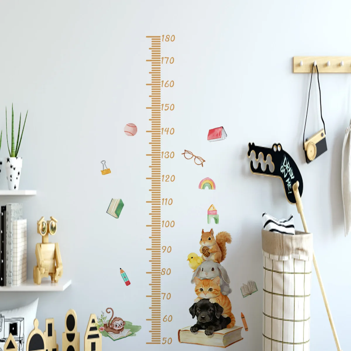 Height Measuring Wall ers with Cartoon Animals PVC Self Decals for Childs Room Living Room Decor 60 30cm Set of 2