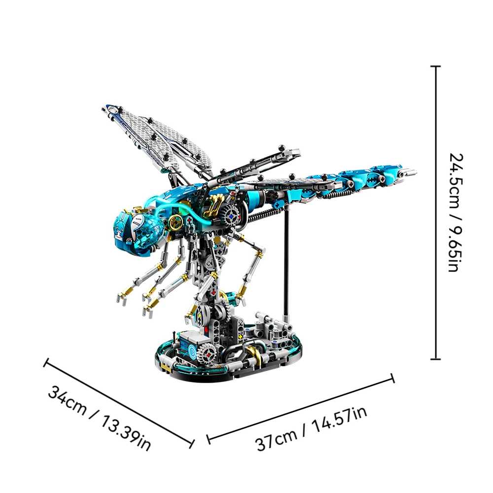 FUNXINEE-Juego de construcción de libélula mecánica, 866 Uds., alas aleteadas, serie de insectos, módulo de potencia ligera, decoración 3D creativa, caja de regalo MOC