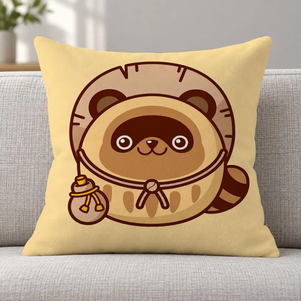 Animal Japanese T-Tanuki Cushion Cover Soft Plush Decorative Sofa Bedroom Living Room Car Dorm Home Decor Gift