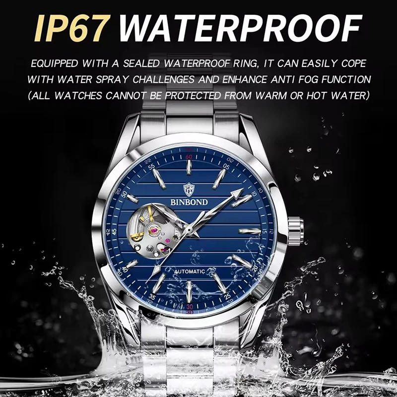 BINBOND Fashion High End Automatic Movement Men's Mechanical Watch Hollow Men's Watch Waterproof Business Watch Watches for Man view 3