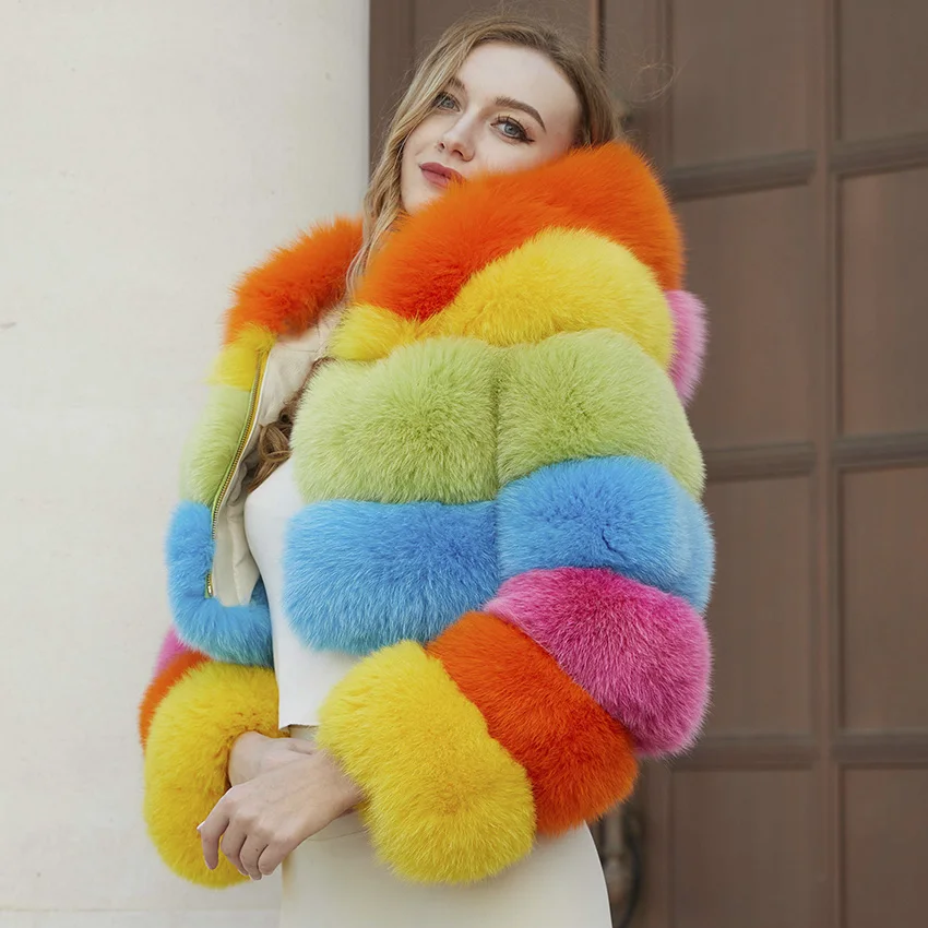 JANEFUR Fur Coat Women Luxury Natural Fur Winter Jacket Custom Size Wholesale Warm Fluffy Cropped Real Fox Fur Jacket JFB1-21065