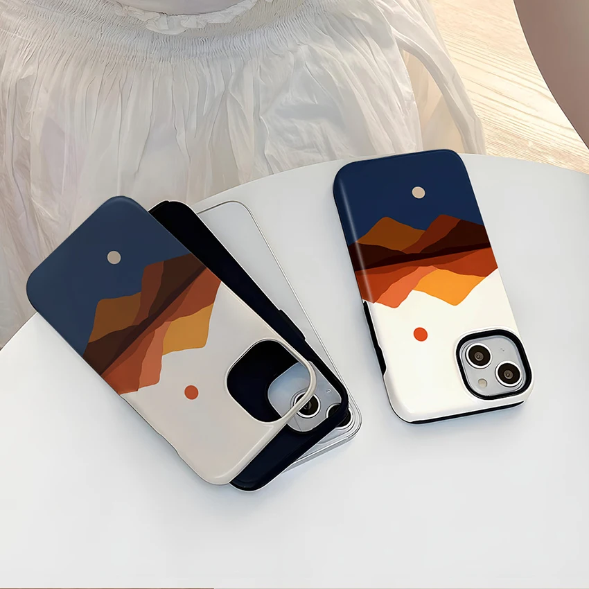 아이폰 17 16 15 14 13 Pro 12 11 Max Plus 16Pro용 마그네틱 폰 케이스, 고급 선셋 페인팅 디자인, 낙하 방지 15Pro 커버