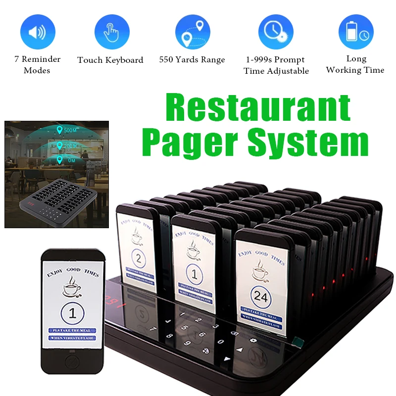 Wireless Restaurant Ringing And Calling Device with 30 Buzzers Easy Clean Queue Paging Calling System for Cafe Coffee Food Truck