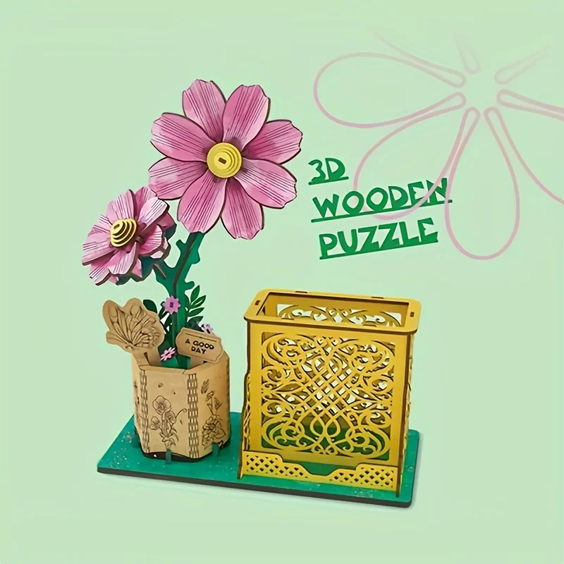 3D-Blumenhandwerk aus Holz, Blumenbausteine, DIY-Modellbausatz