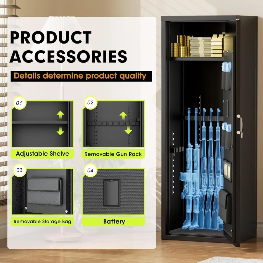 10-14 Gun Safe for Rifles and Pistols Quick Access Gun Safe with Adjustable Gun Rack and Keypad Lock Lockable Gun Cabinets with