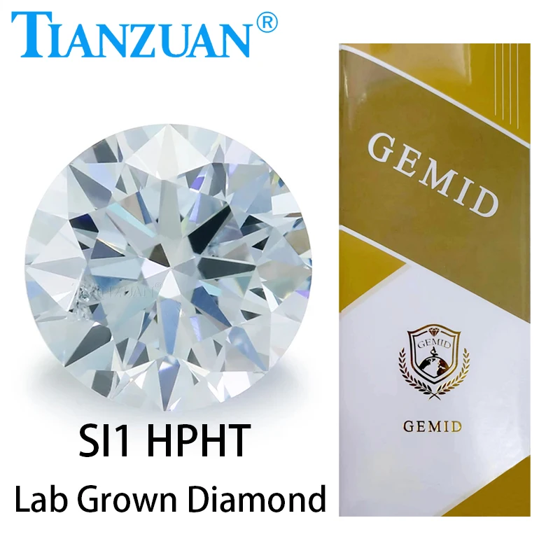 

Lab Grown Diamond HPHT Round Shape Fancy Light Blue Color SI1 2EX Loose Gemstone Bead with GEMID Certificate