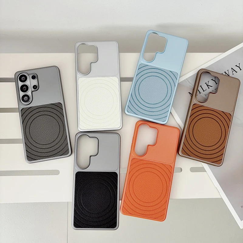 Luxurious Lychee Ripple Magnetic Phone Case for Samsung Galaxy S26 S25 S24 Ultra Plus for Magsfe Anti Drop and Anti Shock Cover