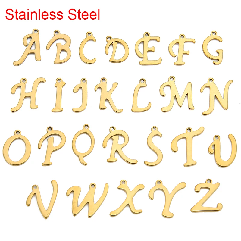 10pcs Never Fade PVD Stainless Steel Letter Necklace Charms Lot Metal Alphabet Pendant for DIY Bracelet Findings Jewelry Making
