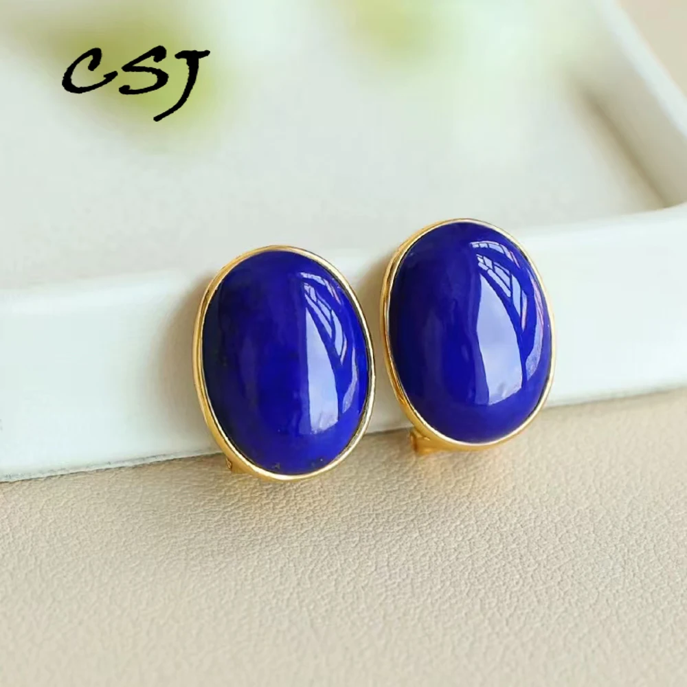 

Elegant Natural Lapis Earring Sterling 925 Silver 18K Yellow Gold Gemstone 10*14mm Fine Jewelry for Women Birthday Party Gift