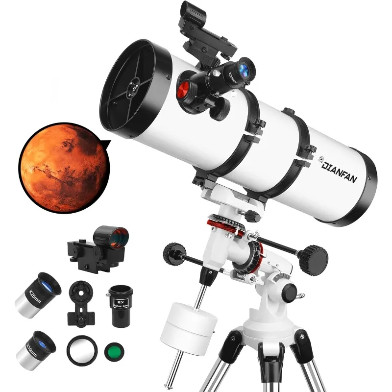 Telescope 150EQ Astronomical Reflector Telescopes forAdults,Comes w/ 2X Barlow Lens Phone Adapter,StainlessTripod and MoonFilter