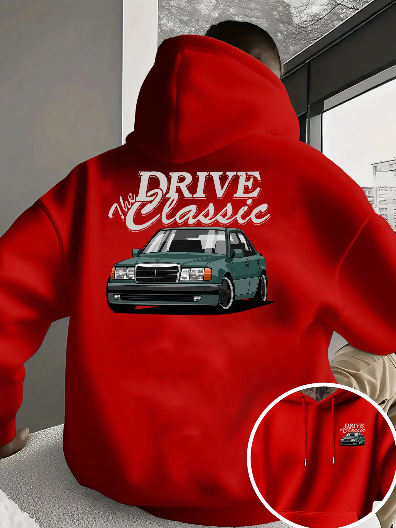 Autumn/Winter Car Print Casual Style Men's Daily Commuting Warm Hooded Sweatshirt Soft and Warm Suitable for Casual Sports