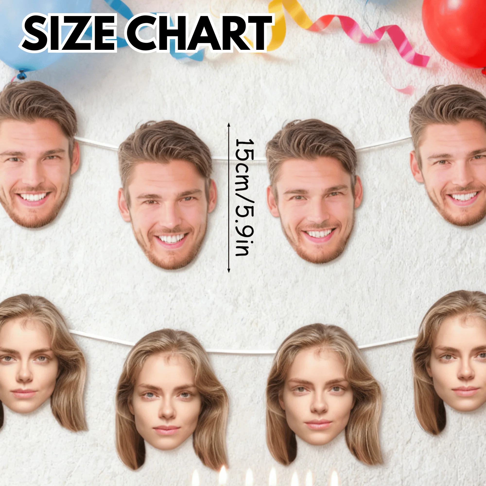 Personalisiertes Foto-Gesichtsbanner, Individuelle Menschen- und Haustierkopf-Girlande für Geburtstag, Junggesellinnenabschied und Partydekoration – Detail 1