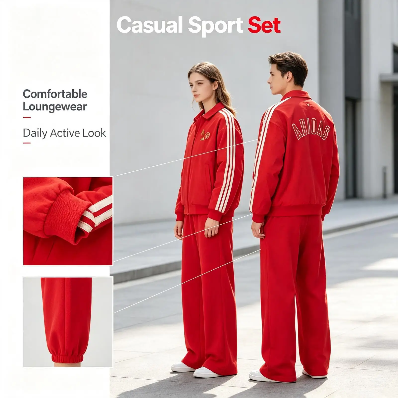 Adidas Men's Sports Casual Clothing Windproof Fleece Woven Jacket Red Tracksuit Women Set Sweatshirt Sweatpants Loungewear
