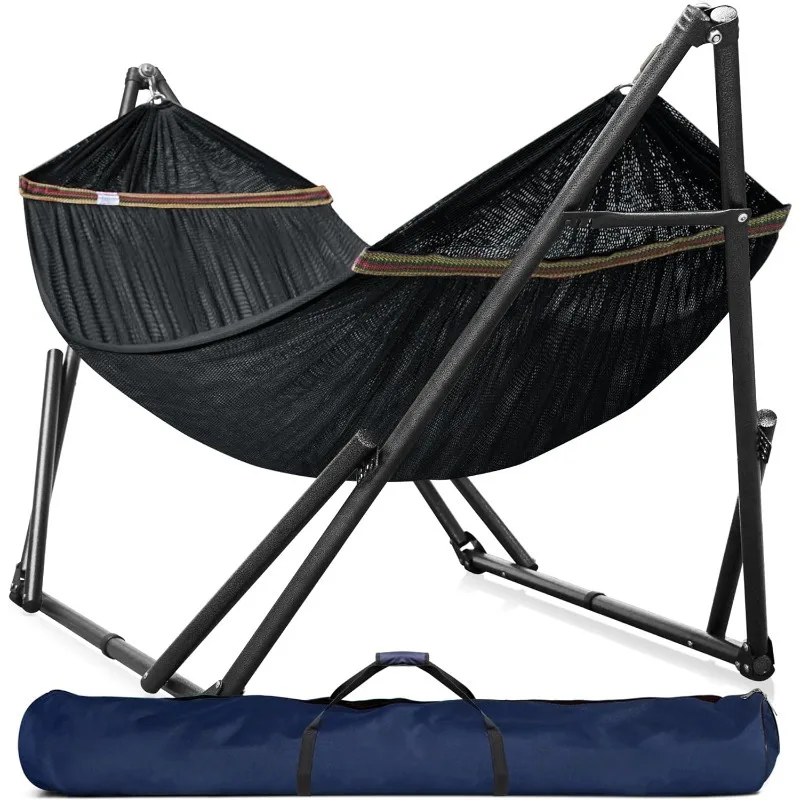 Hamac double avec support inclus pour 2 personnes, lit-balançoire pliable, capacité artérielle 600, portable