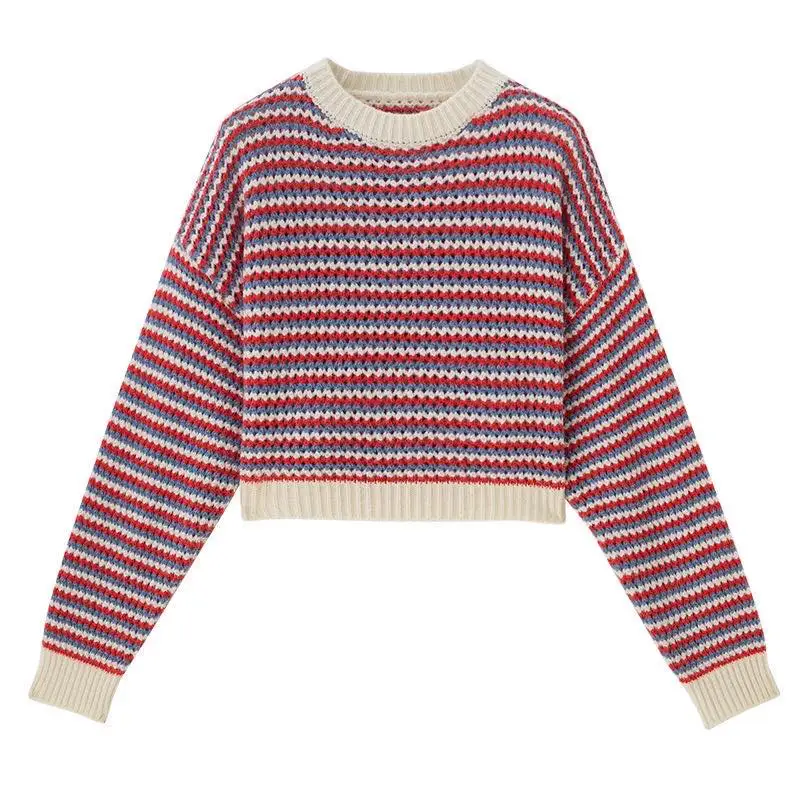Knitted Sweater Women Pullovers New Long Sleeve O-Neck Striped Knit Sweater Pullover Women Tops Sweaters Sueters De Mujer Q1247