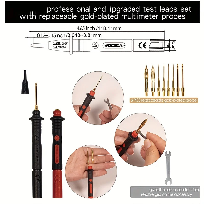 1 Set Multimeter Leads Kit, Professional and Upgraded Test Leads Set with Replaceable Gold-Plated Multimeter Probes Silicone Wir