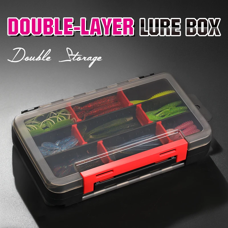 TSURINOYA Double Layer Soft Lure and Hooks Box RX17 Compartment Double Sided Hard Bait Boxes Fishing Tackle Storage Case