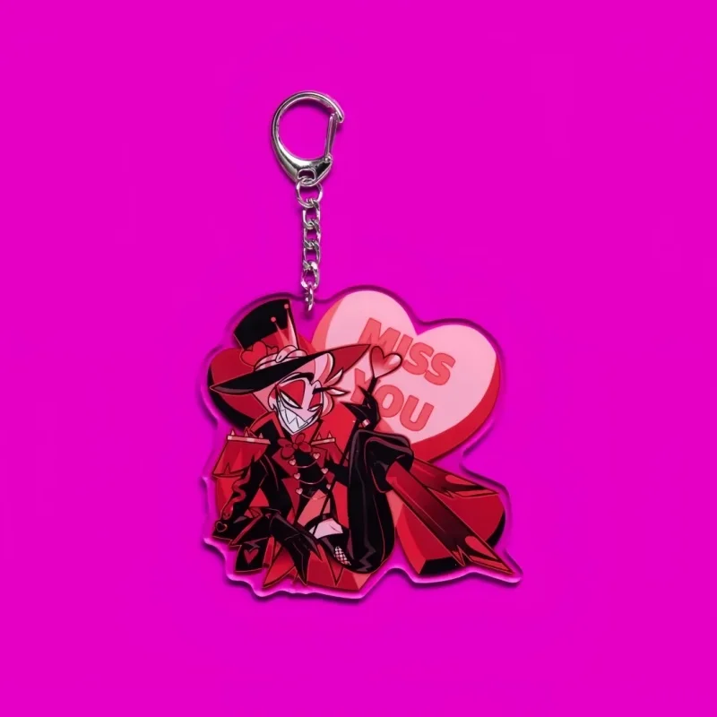 Alastor Vaggie Lucifer Anime KeyChain Charlie Angel Dust Men Key Chain for Women Fashion Figure Acrylic Keyring Pendant Gift