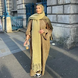 Autumn/Winter Extra-Loose-Fit Warm Corduroy Muslim Abaya Women Dress-Batwing Sleeves, Side Pockets. Hijabi Robe Islamic Clothing