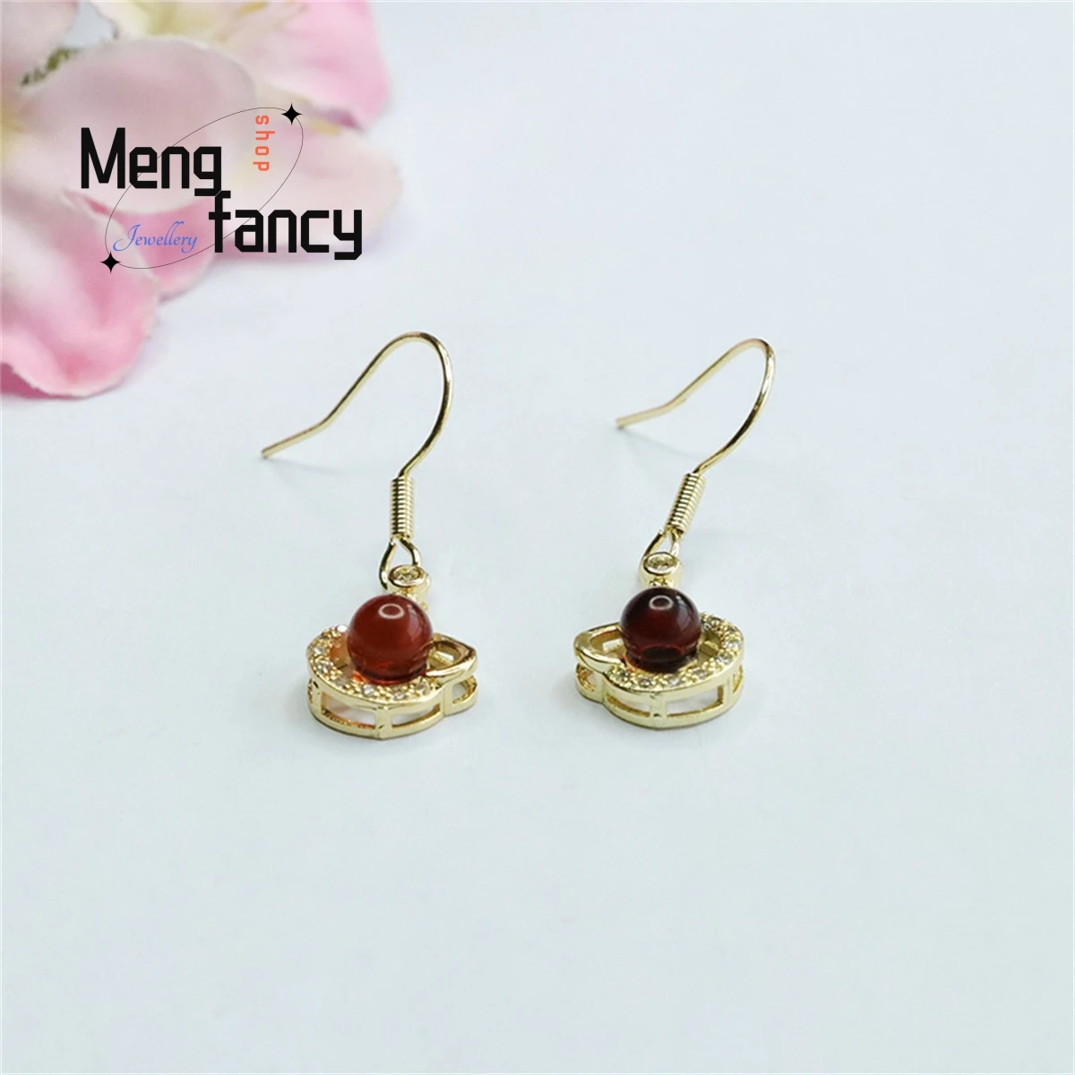 

Natural Water Purification Amber Blood Pur Love Earring Simple Generous Personality Fashion Charm Women Couple Fine Jewelry Gift