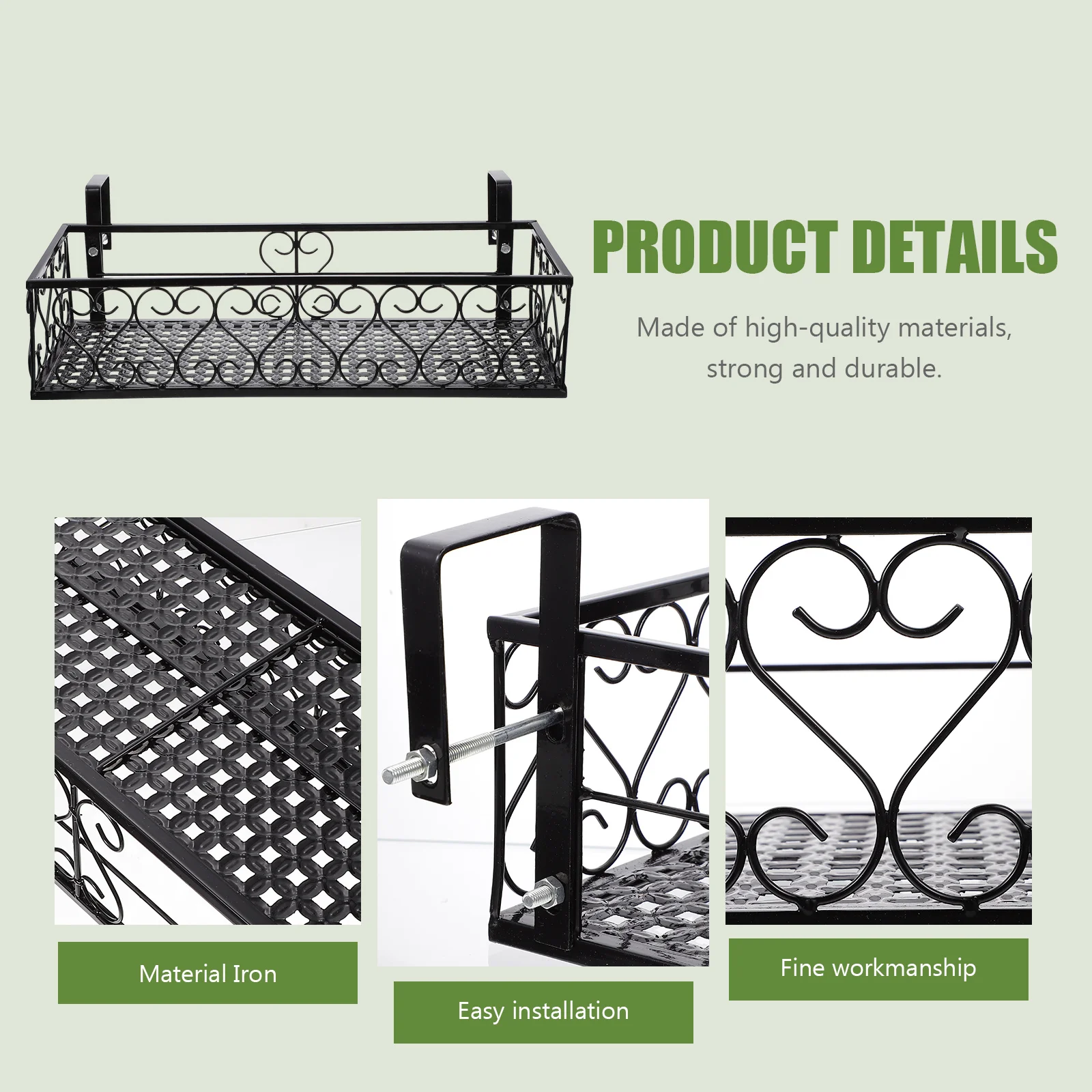 Balcony Flower Stand Railing Plant Pot Rack Hanging Holder Iron Basket Suspended Flowerpot Shelf Black Planters Outdoor