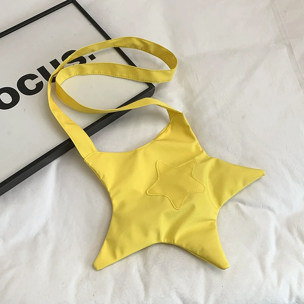 A Cute Yellow Star Fabric Bag, a Stylish Large-Capacity Shoulder Bag with a Strikingly Bright Long Shoulder Strap, Can Be Worn Cross-Body, Perfect for Women, Students, and Office Workers; Ideal for Shopping, Vacationing, Traveling, and Part-Time Work