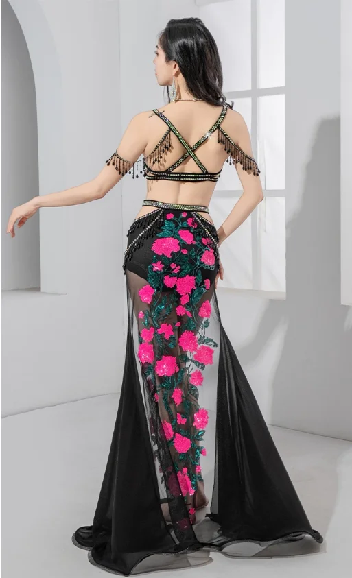 أزياء أداء الرقص الشرقي الجديدة مع الترتر والتطريز والخرز الكريستالي والرقص الشرقي للأفراد والمجموعات #6