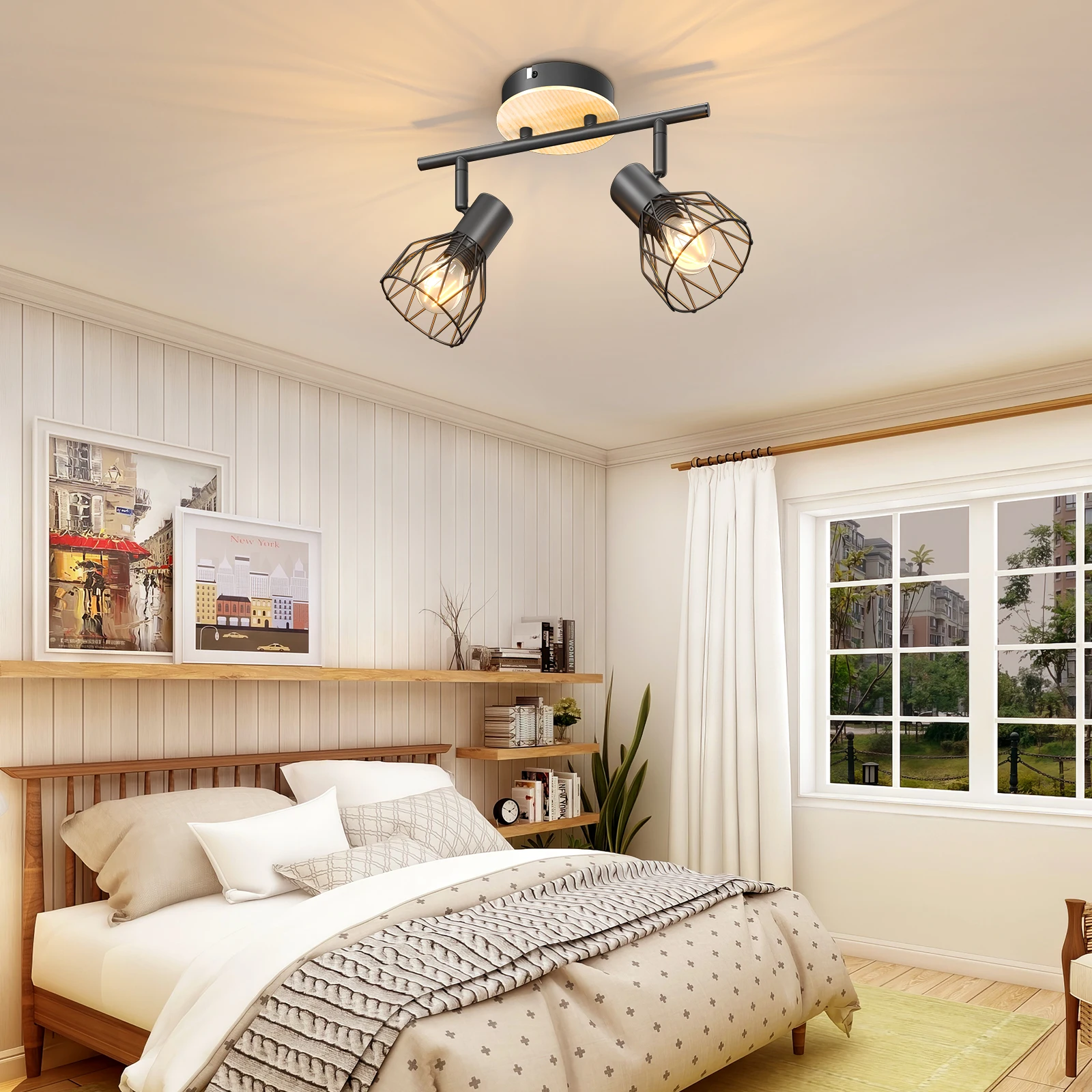 Kimjo E14 Spot Light Fittings 2 Way Ceiling Light - Rotatable Led Ceiling Light Industrial-Ceiling Wall Lights Wood  No Bulbs