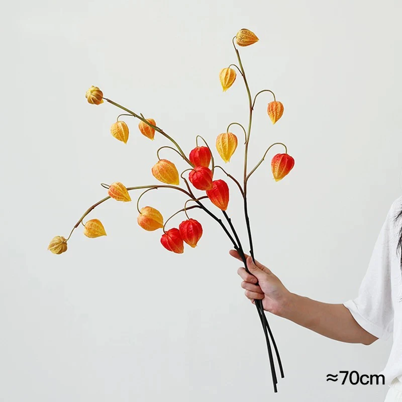 3 uds bayas físicas artificiales decoración de otoño tallos linterna china falsa planta frutal arreglo Floral de otoño decoración del hogar