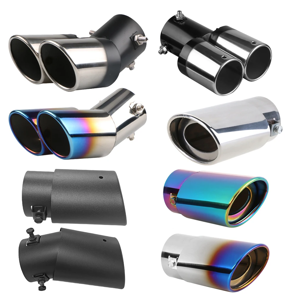 Universal Car Exhaust Muffler Exhaust Pipe Tail Throat Stainless Steel Car Muffler Tip Chrome Round Pipe Exhaust Tail Muffler