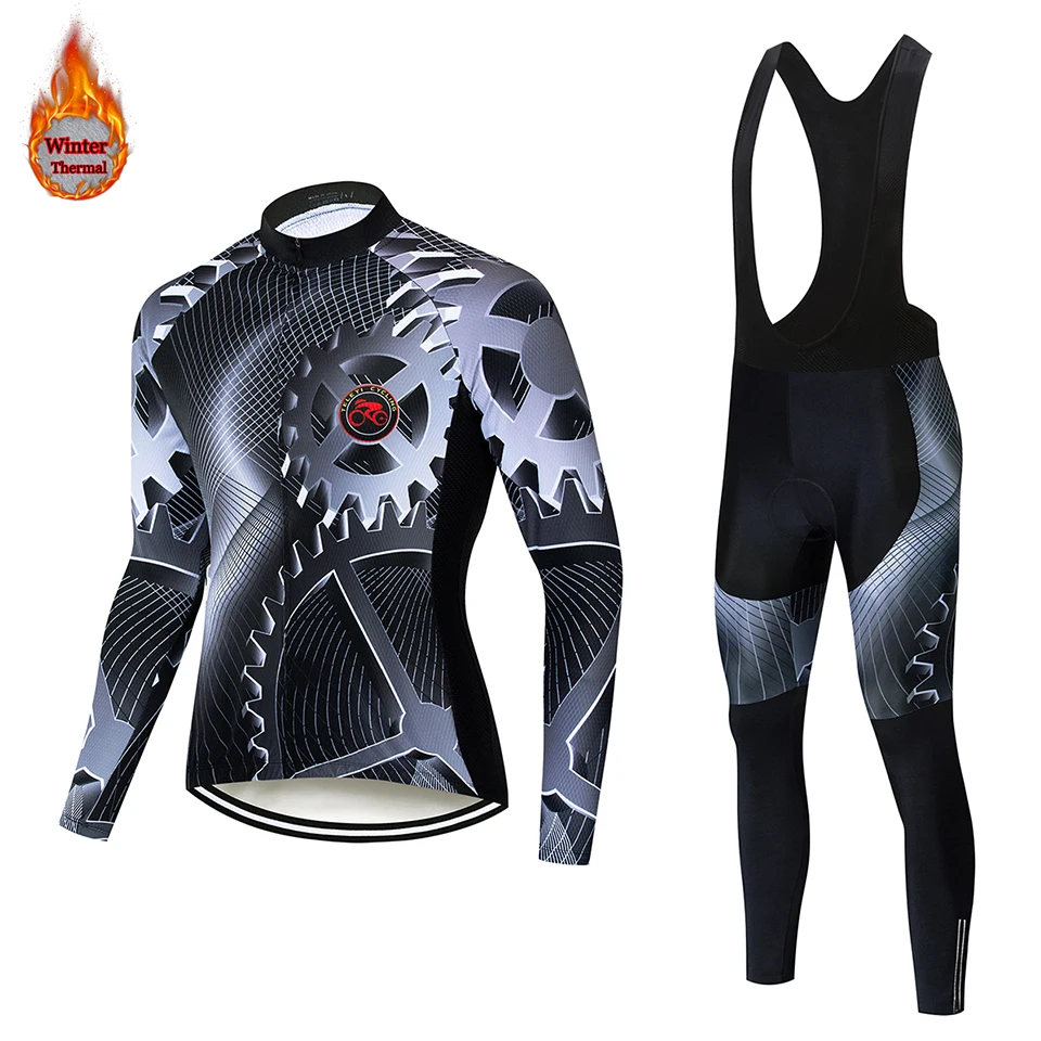 Warm Winter Thermal Fleece Cycling Jersey Sets Men Outdoor Riding MTB Ropa Ciclismo Bib Pants Set Cycling Clothing