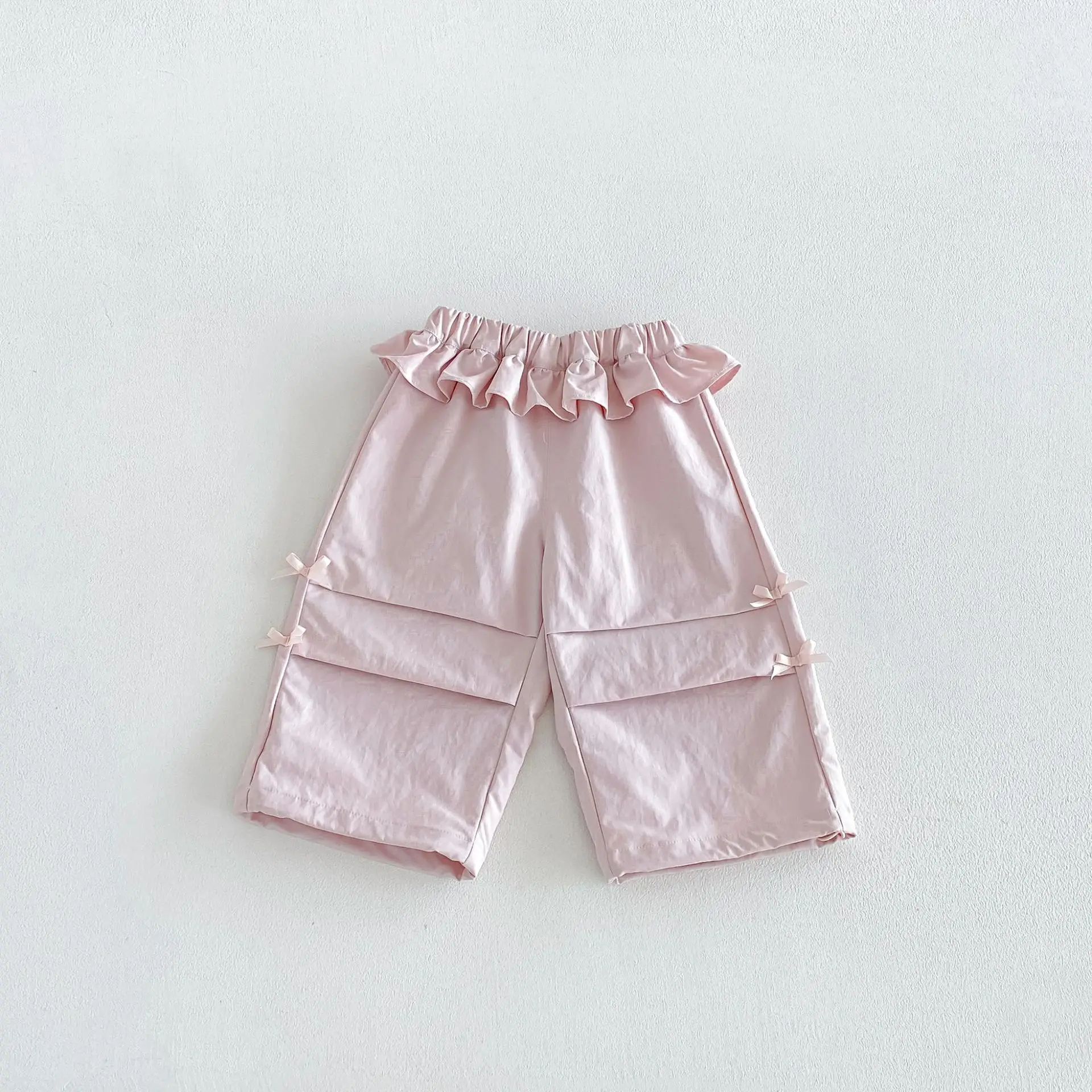 Cute Baby Girls' Work Pants 2026 New Autumn Children's Solid Color Trendy Baby Bow Lace Casual Pants